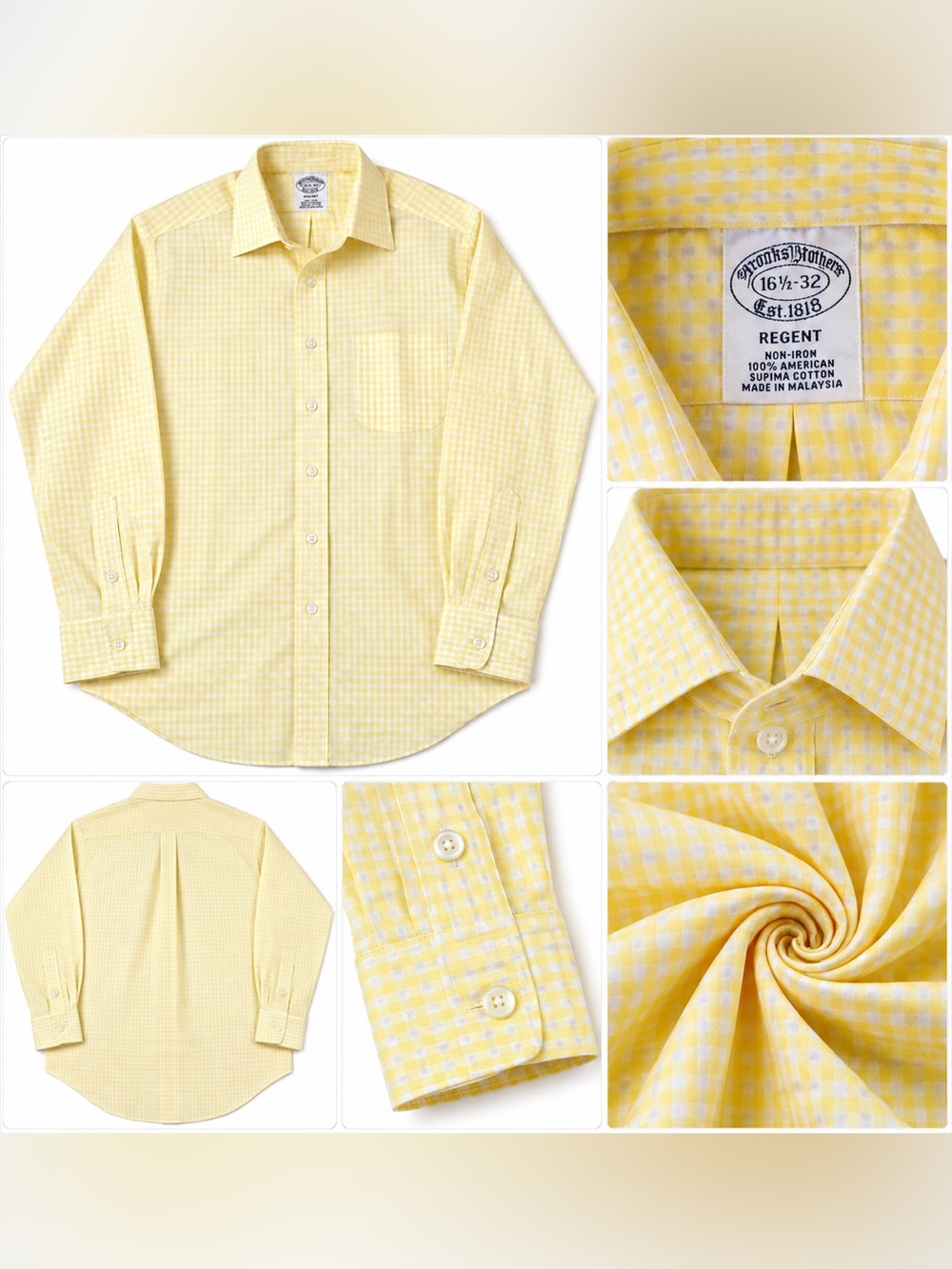 Brooks Brothers Yellow Gingham Long-Sleeve Dress Shirt